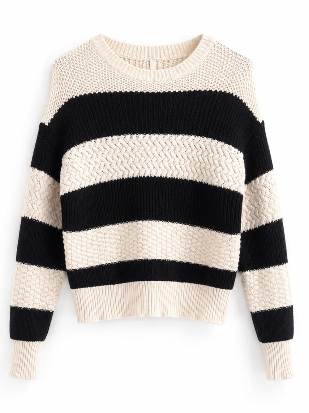 A New Day Black White Striped Crop Sweater XS Crew Neck - Thumbnail 7