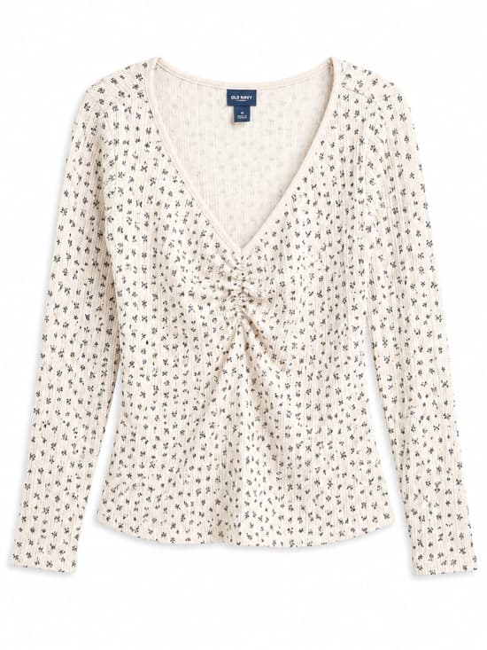 Old Navy White Floral Faux Wrap Blouse XL Long Sleeve - Thumbnail 9
