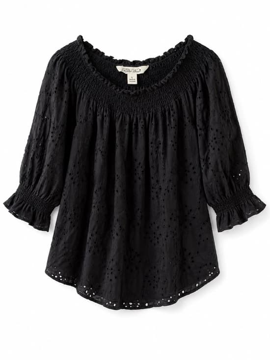 The Pioneer Woman Women's Black Eyelet Peasant Blouse 3/4 Sleeve Size Large - Thumbnail 8