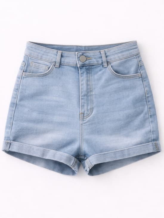 SHEIN Blue High Waisted Ripped Denim Shorts 6 Stretch Cuffed Y2K - Thumbnail 7