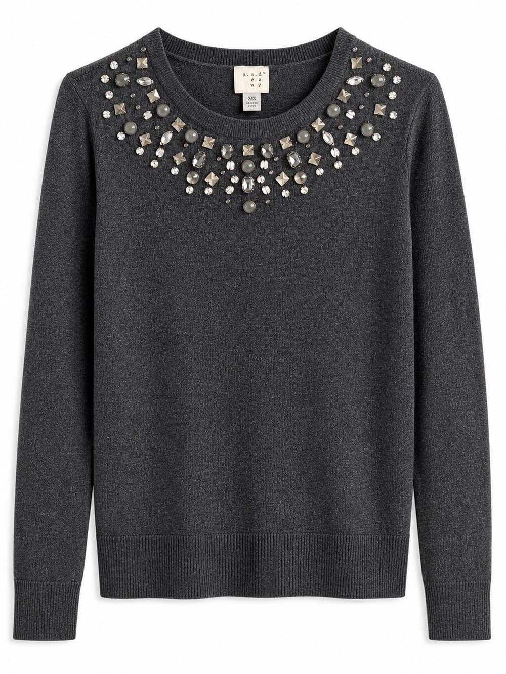 A New Day Women's Gray Embellished Jeweled Neckline Knit Sweater Size XS - Thumbnail 7