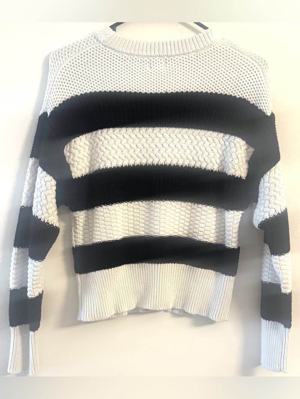 A New Day Black White Striped Crop Sweater XS Crew Neck - Thumbnail 2