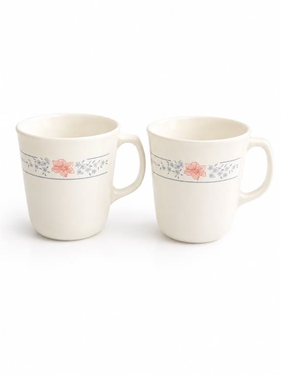 Corning USA Floral Coffee Mugs Set of 2 Vintage Milk Glass Cups - Thumbnail 8