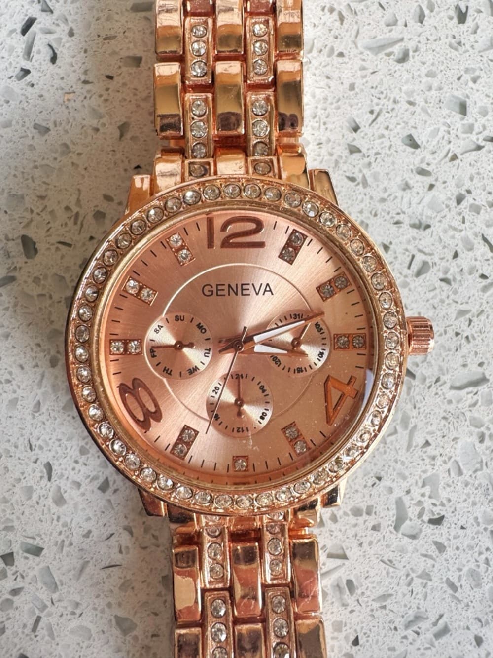 Sterling Silver Watch Rose Gold Tone Rhinestone Dial Analog Bracelet - Thumbnail 2