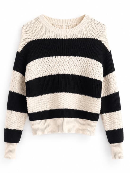A New Day Black White Striped Crop Sweater XS Crew Neck - Thumbnail 8