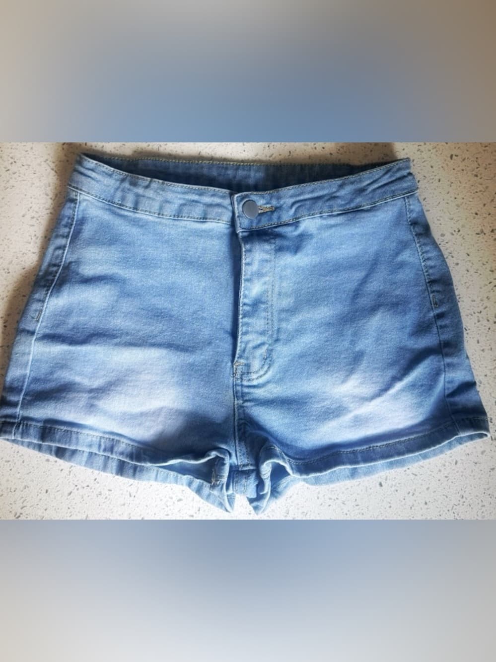 SHEIN Blue High Waisted Ripped Denim Shorts 6 Stretch Cuffed Y2K