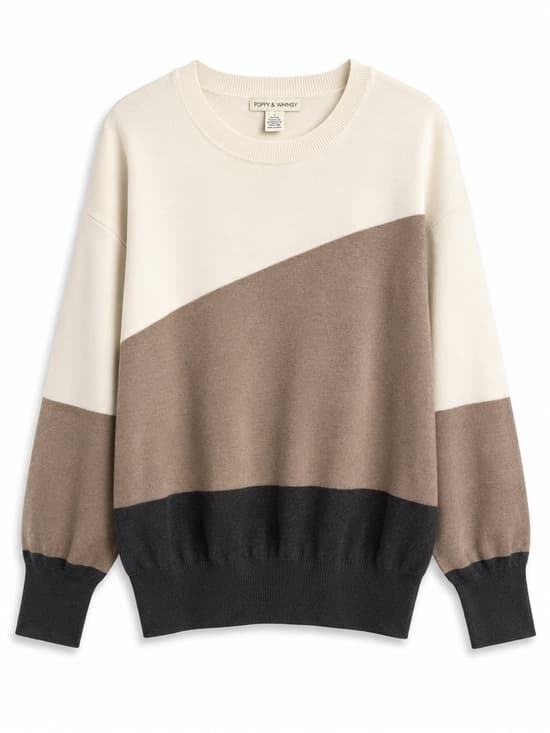 Poppy & Whimsy Colorblock Knit Sweater 1X Cream Taupe Black Plus Size - Thumbnail 7