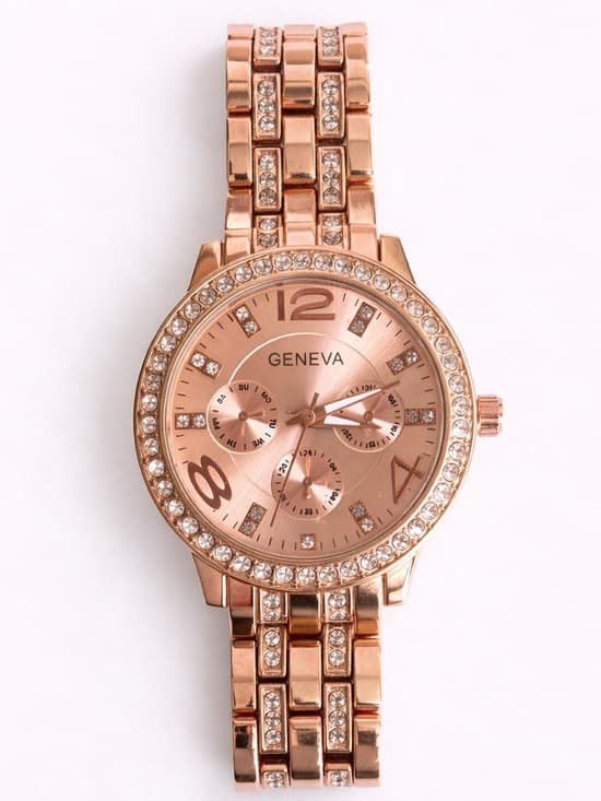 Sterling Silver Watch Rose Gold Tone Rhinestone Dial Analog Bracelet - Thumbnail 7