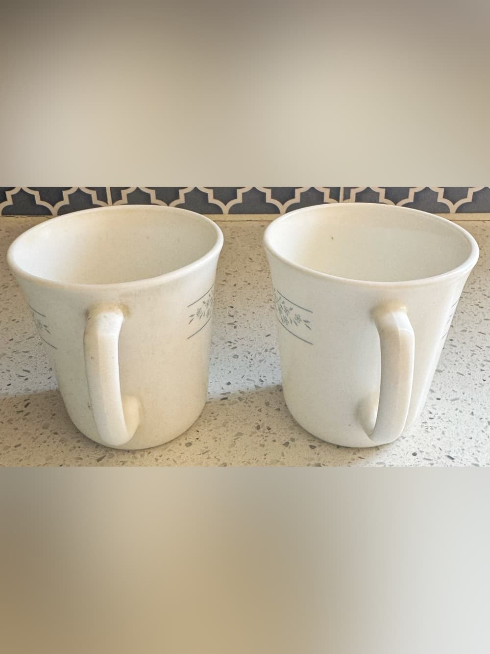 Corning USA Floral Coffee Mugs Set of 2 Vintage Milk Glass Cups - Thumbnail 2
