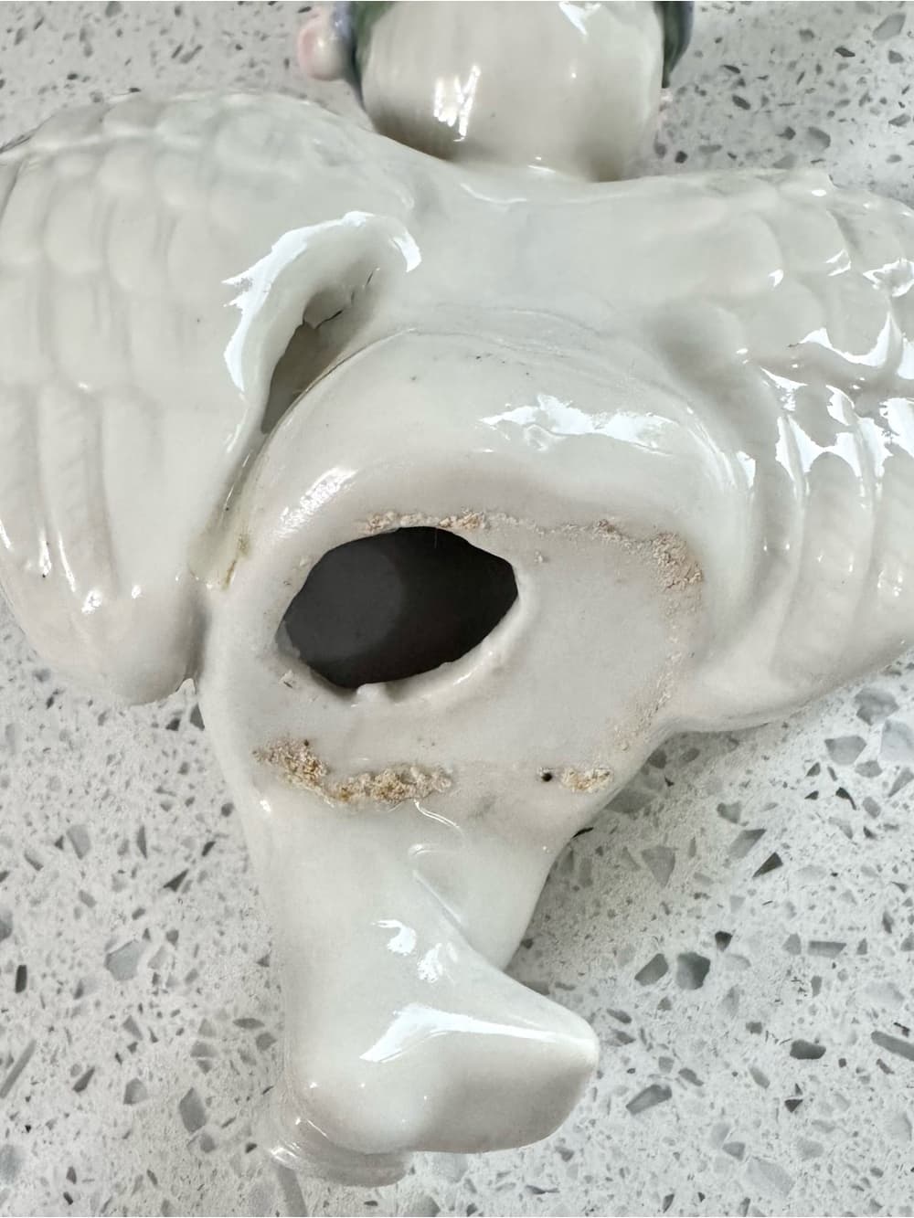 White Ceramic Sitting Cherub Angel Figurine With Rose Wreath - Thumbnail 5