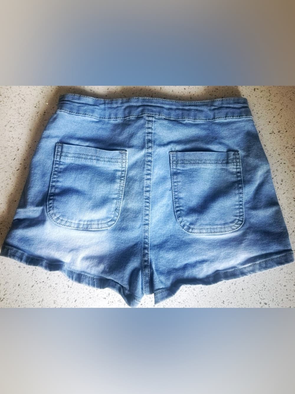 SHEIN Blue High Waisted Ripped Denim Shorts 6 Stretch Cuffed Y2K - Thumbnail 2