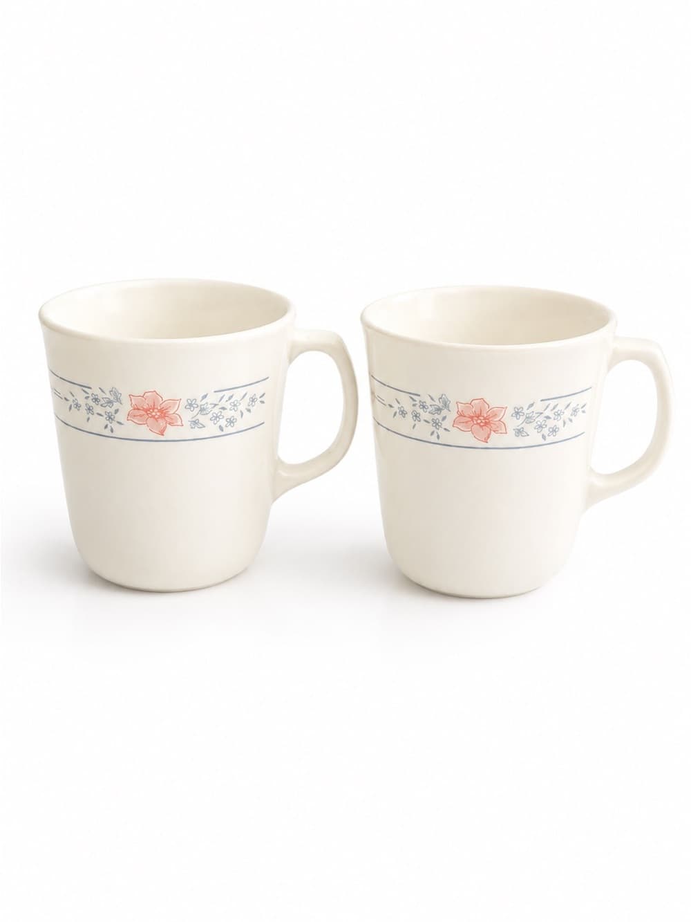 Corning USA Floral Coffee Mugs Set of 2 Vintage Milk Glass Cups - Thumbnail 7