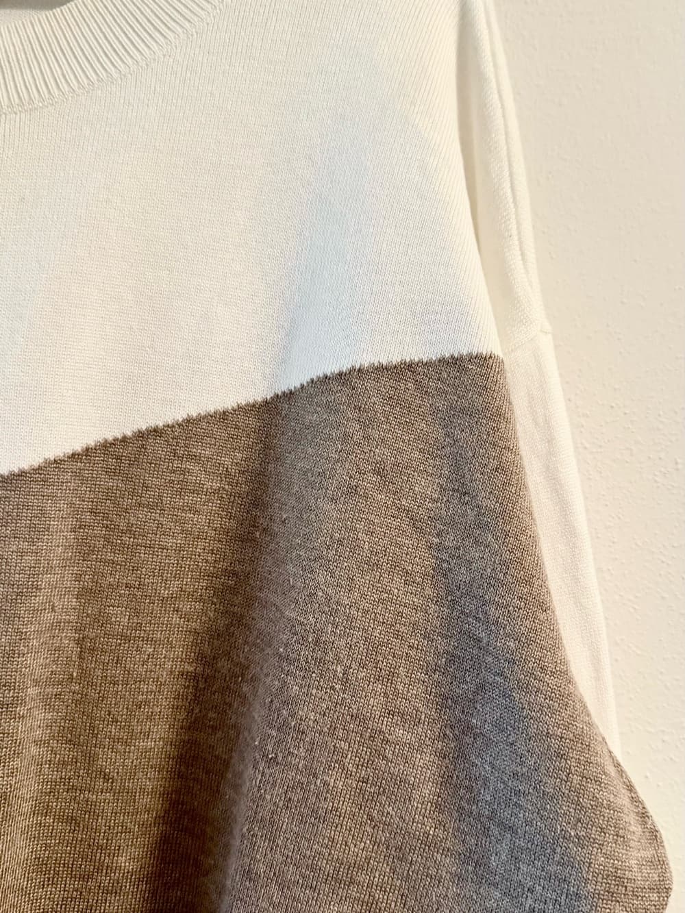 Poppy & Whimsy Colorblock Knit Sweater 1X Cream Taupe Black Plus Size - Thumbnail 3