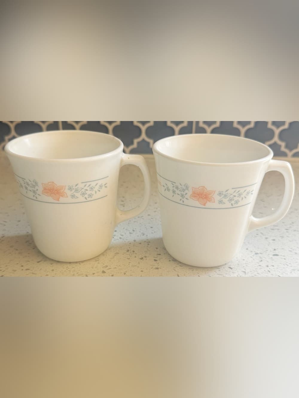 Corning USA Floral Coffee Mugs Set of 2 Vintage Milk Glass Cups