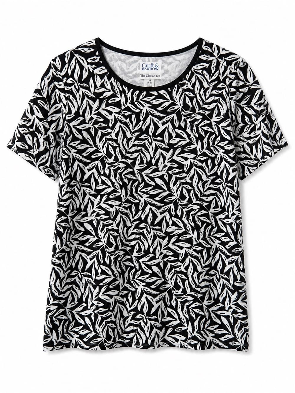 Croft & Barrow Black White Abstract Print Tee Large Short Sleeve Cotton Top - Thumbnail 7