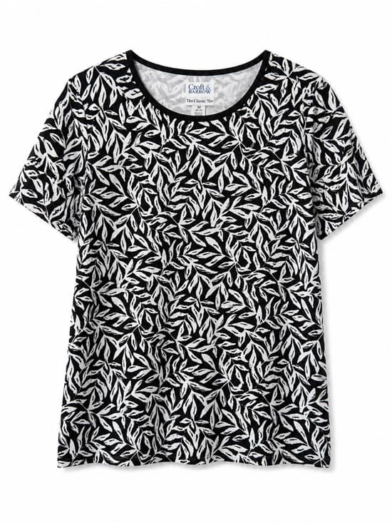 Croft & Barrow Black White Abstract Print Tee Large Short Sleeve Cotton Top - Thumbnail 8