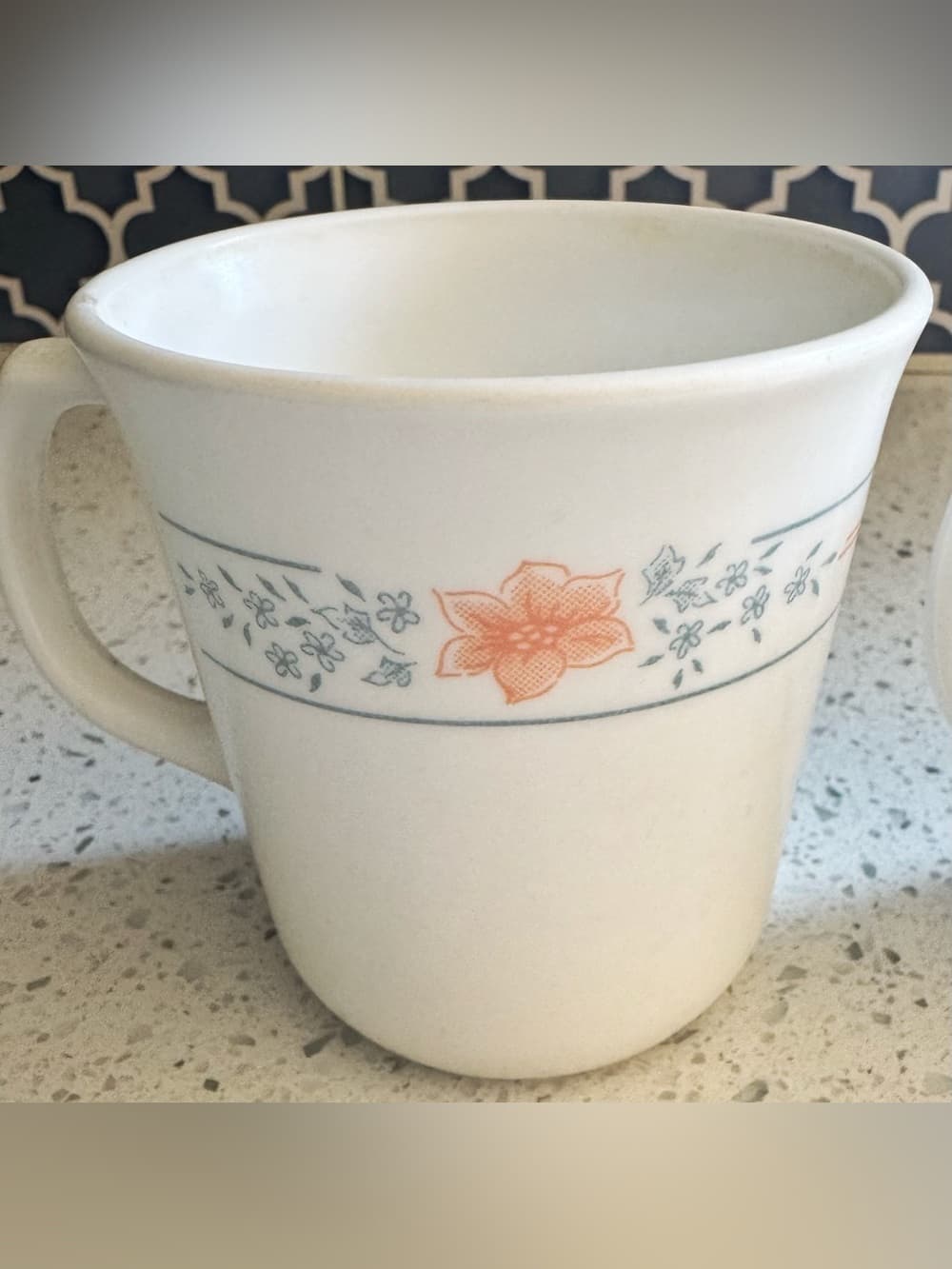 Corning USA Floral Coffee Mugs Set of 2 Vintage Milk Glass Cups - Thumbnail 5