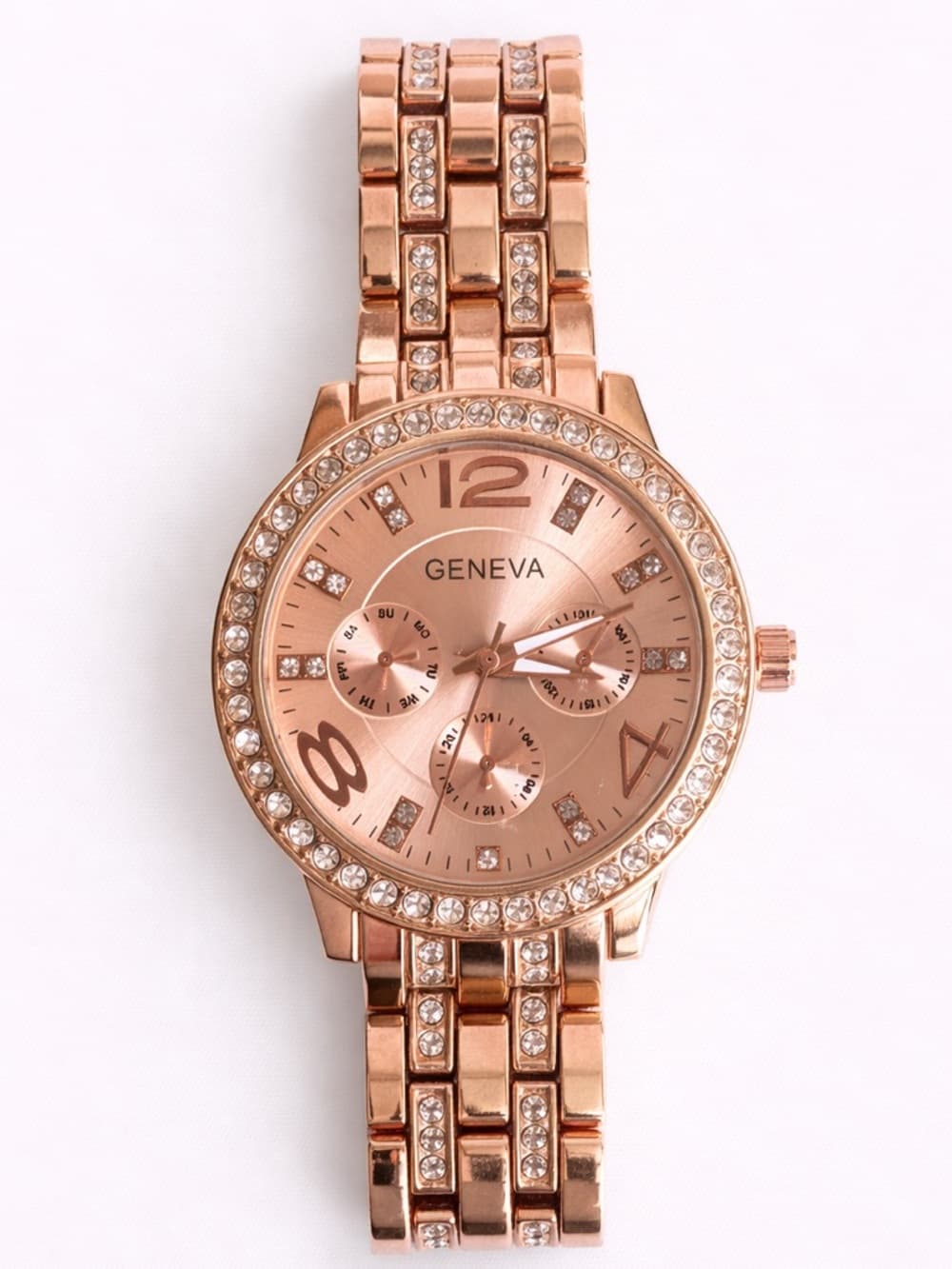Sterling Silver Watch Rose Gold Tone Rhinestone Dial Analog Bracelet - Thumbnail 6