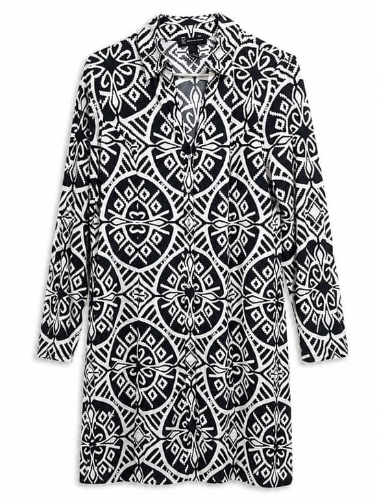 INC Black White Geo Print Button Front Shirt Dress L - Thumbnail 8