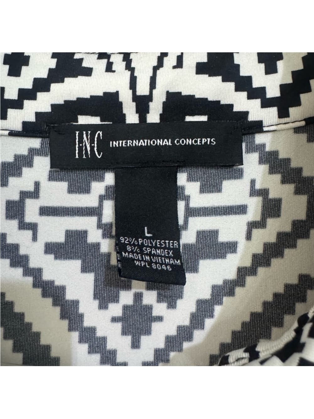 INC Black White Geo Print Button Front Shirt Dress L - Thumbnail 4