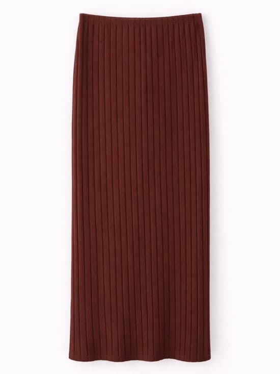 SHEIN Women's Brown Ribbed Knit High Waisted Midi Skirt Stretch Size Large - Thumbnail 4