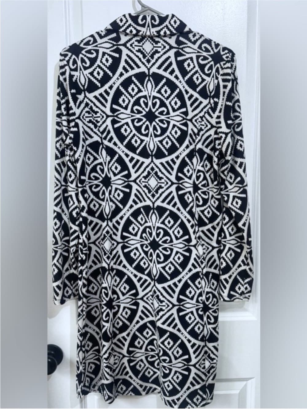 INC Black White Geo Print Button Front Shirt Dress L - Thumbnail 2