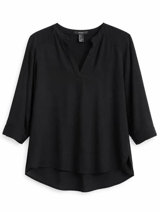Forever 21 Black V-Neck 3/4 Sleeve Blouse L Flowy Chiffon Casual Workwear - Thumbnail 9