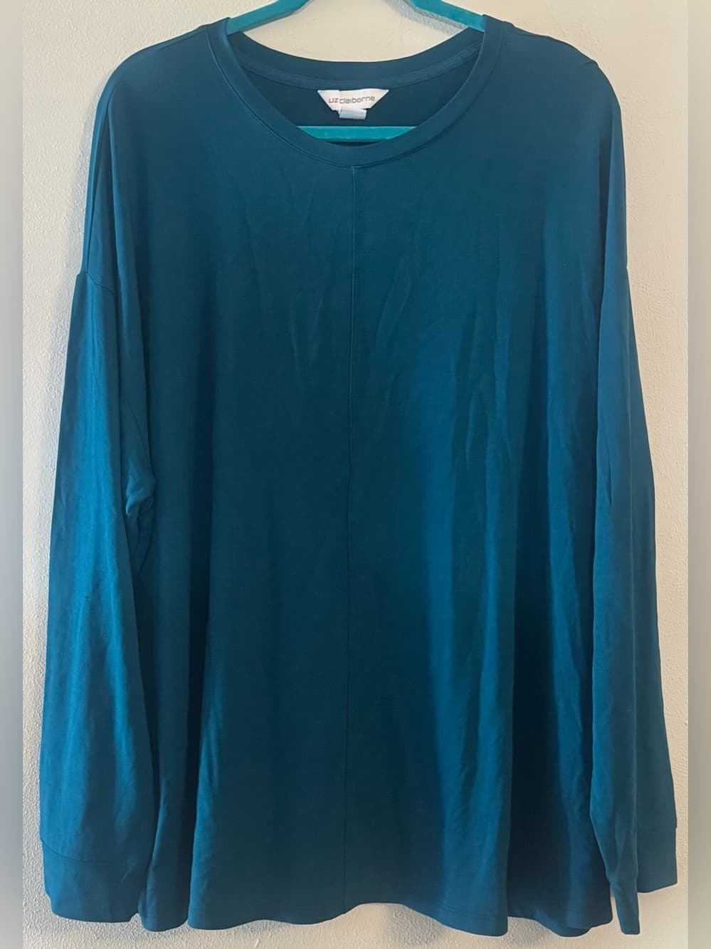 Liz Claiborne Teal Plus Size Long Sleeve Blouse 2X Side Slit Flowy
