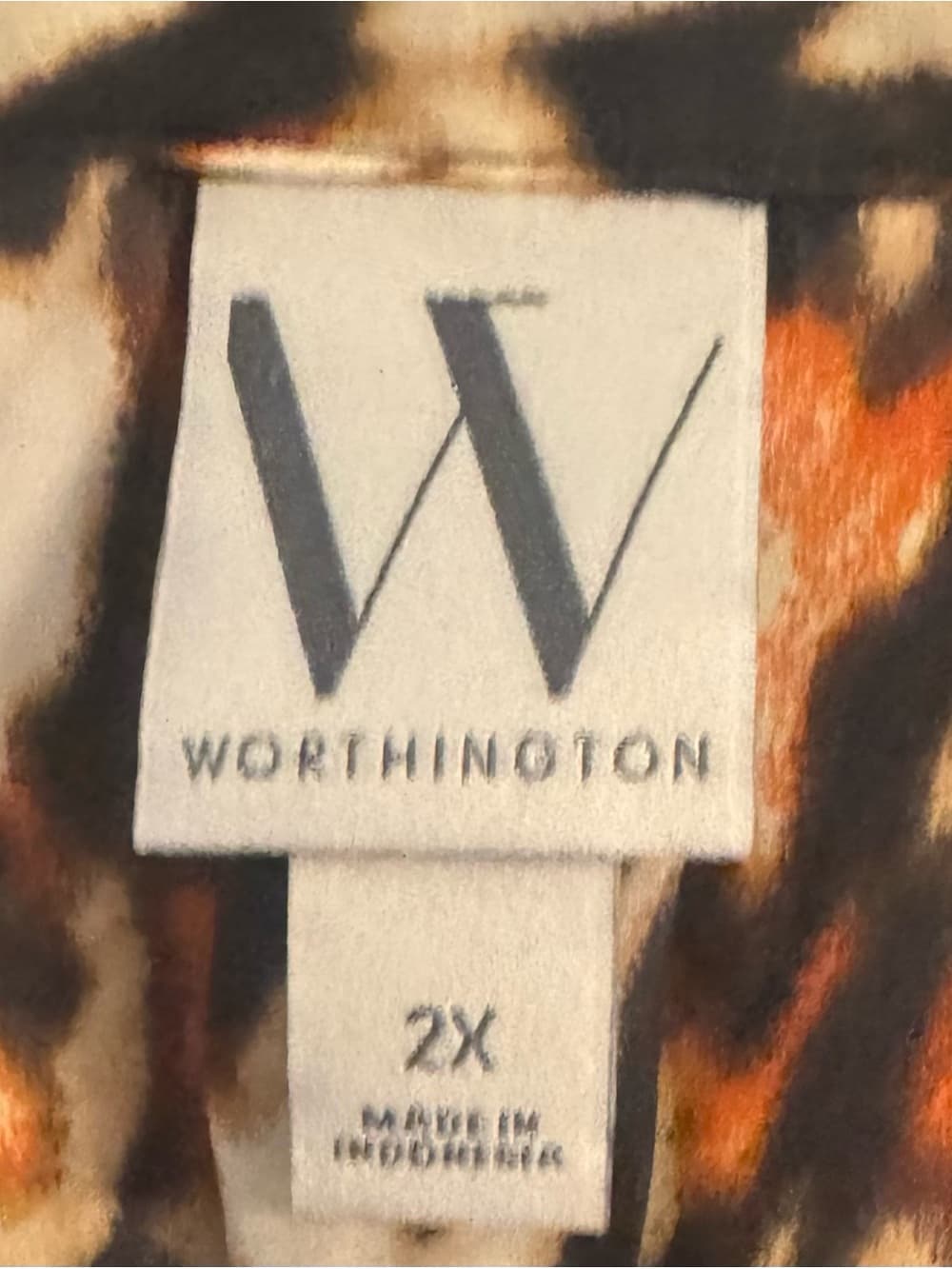 Worthington Orange Black Abstract Print Blouse 2X Plus Size Short Sleeve - Thumbnail 5