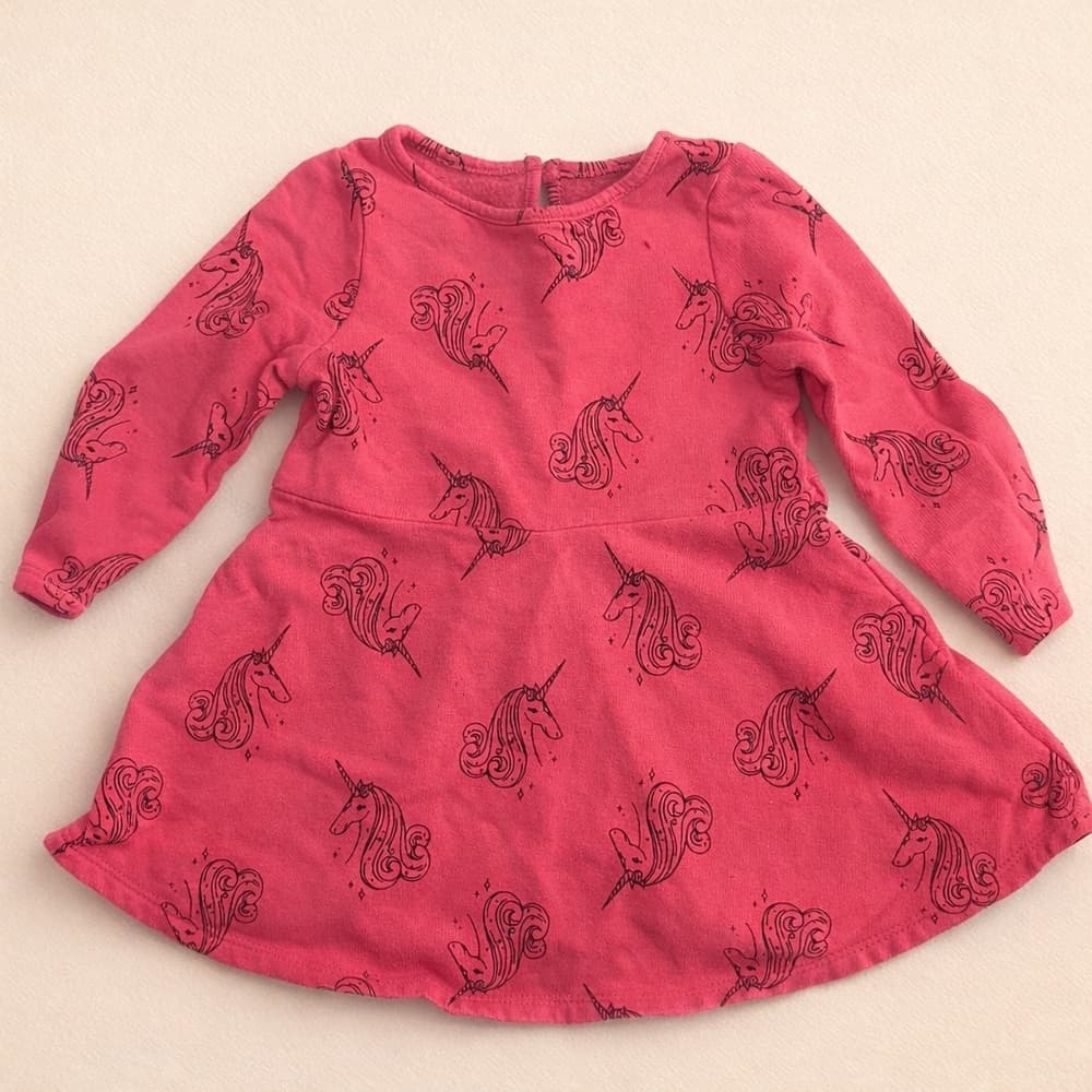 Cat & Jack Girls Toddler 18M Long Sleeve Dress Bundle Unicorn Heart Print Set - Thumbnail 3
