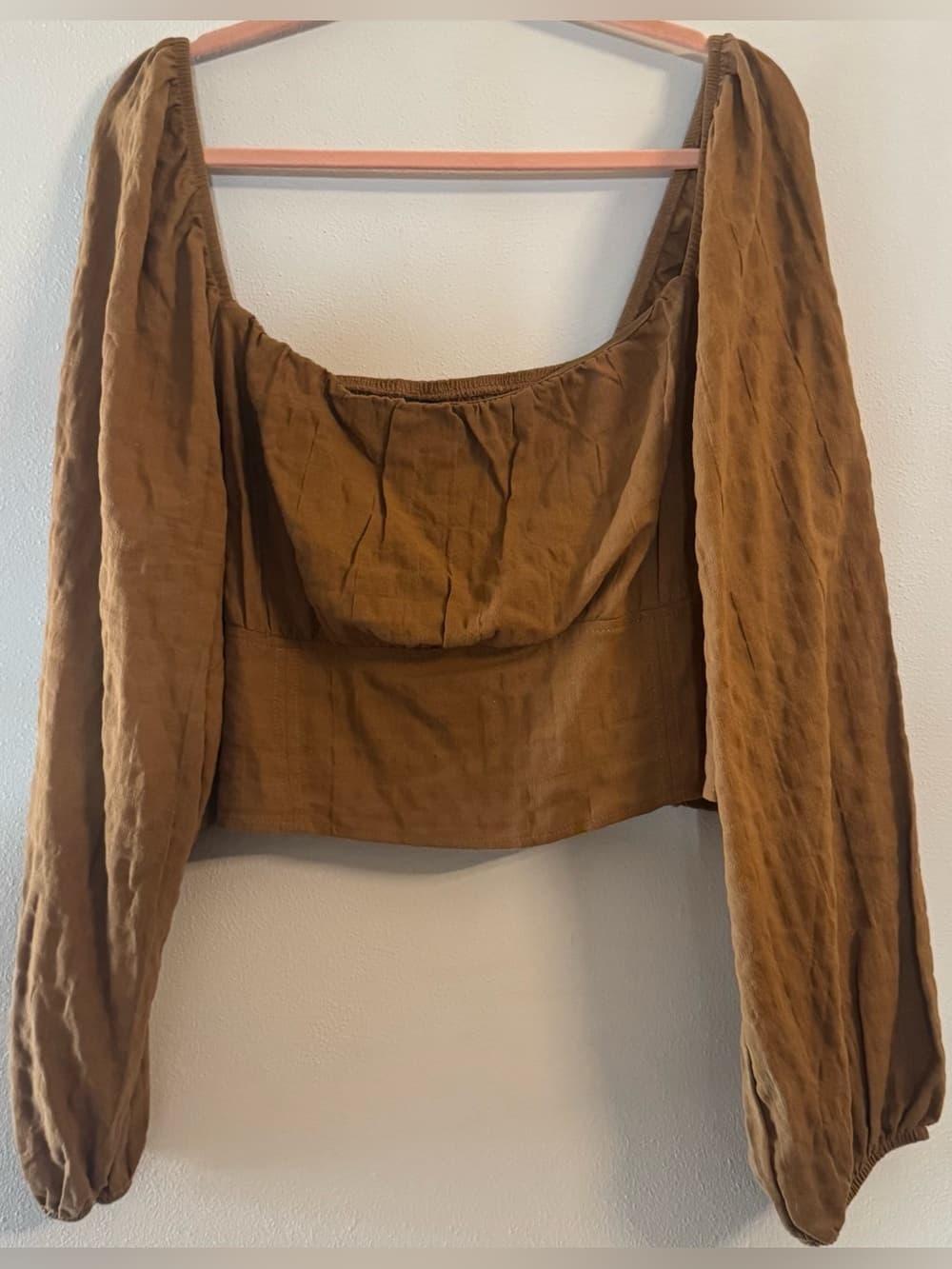 Wild Fable Plus Size 2X Caramel Puff Sleeve Crop Top Ruched Neckline