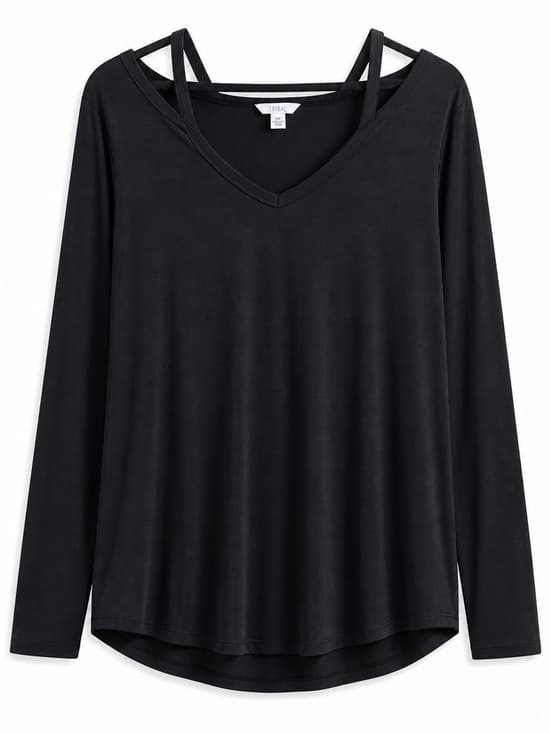 Time & Tru Black Cold Shoulder Long Sleeve Top XL Soft Casual - Thumbnail 7