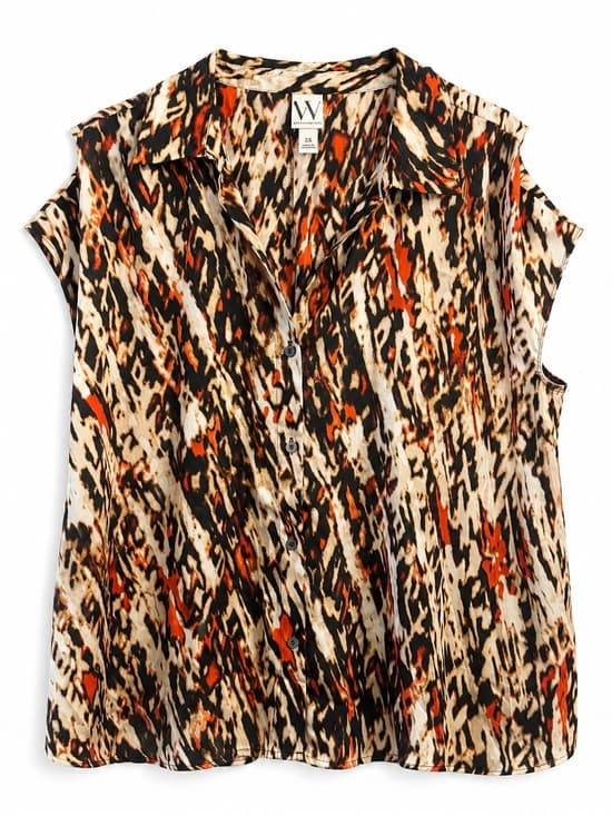 Worthington Orange Black Abstract Print Blouse 2X Plus Size Short Sleeve - Thumbnail 9