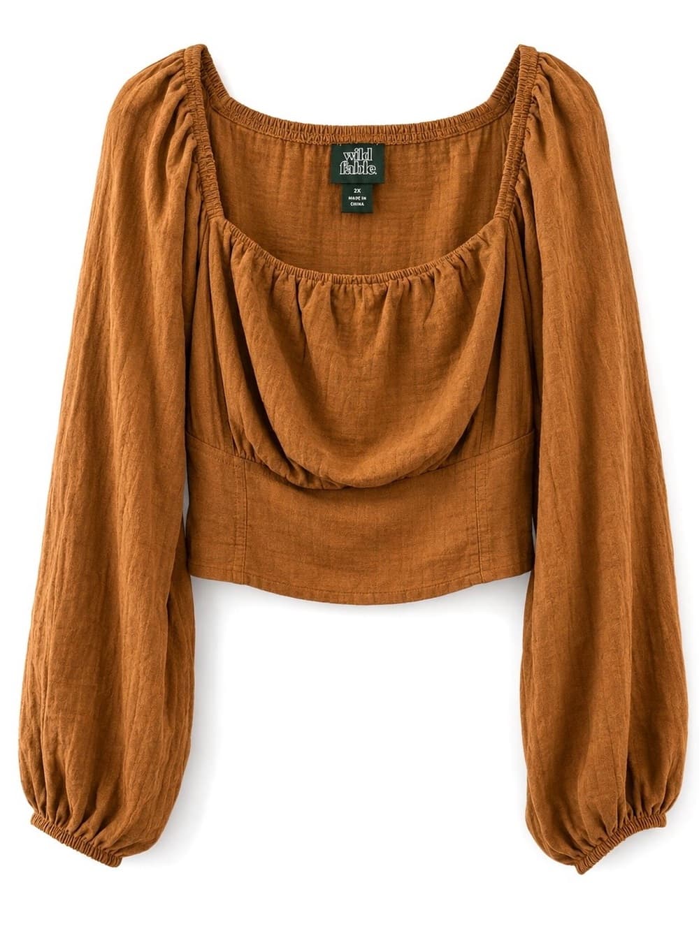 Wild Fable Plus Size 2X Caramel Puff Sleeve Crop Top Ruched Neckline - Thumbnail 8