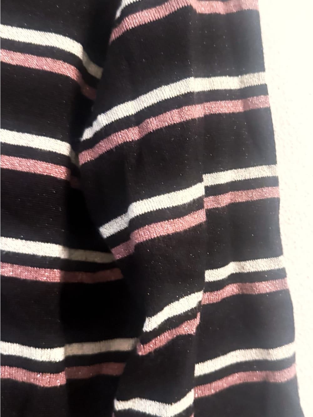 Worthington Women's Black Pink Metallic Striped V-Neck Knit Sweater Size Large - Thumbnail 3
