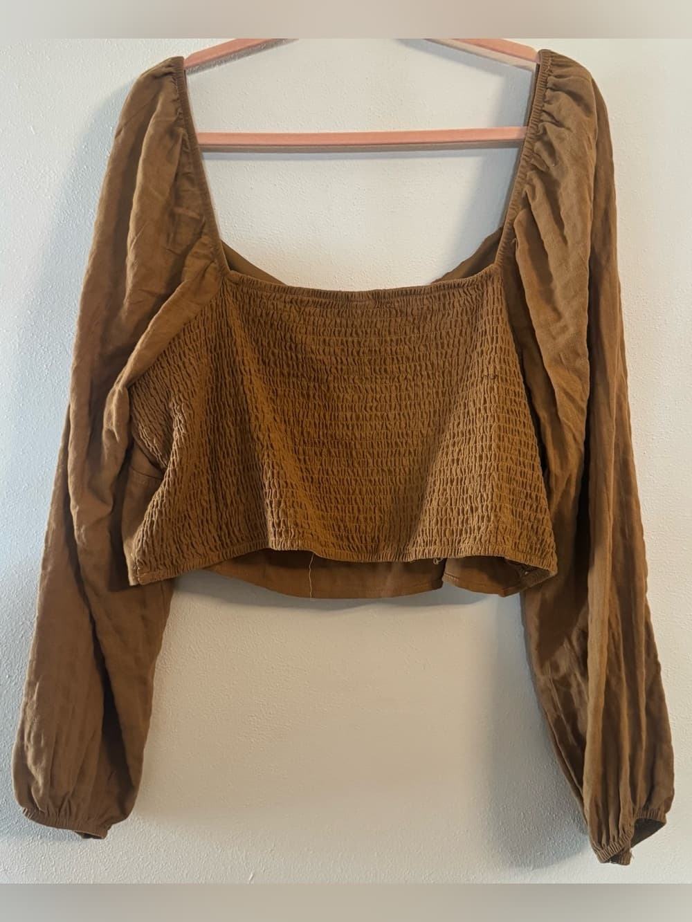 Wild Fable Plus Size 2X Caramel Puff Sleeve Crop Top Ruched Neckline - Thumbnail 2