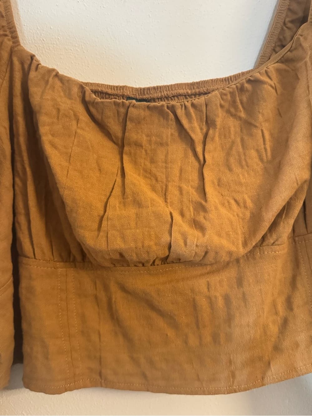 Wild Fable Plus Size 2X Caramel Puff Sleeve Crop Top Ruched Neckline - Thumbnail 3