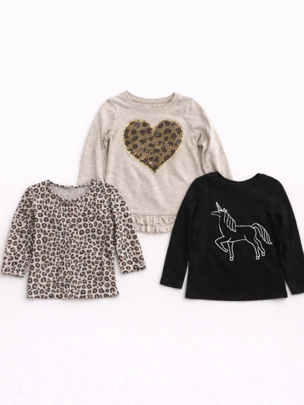 Girls Toddler 3T Long Sleeve Top Bundle Leopard Heart Unicorn Print Set of 3 - Thumbnail 10