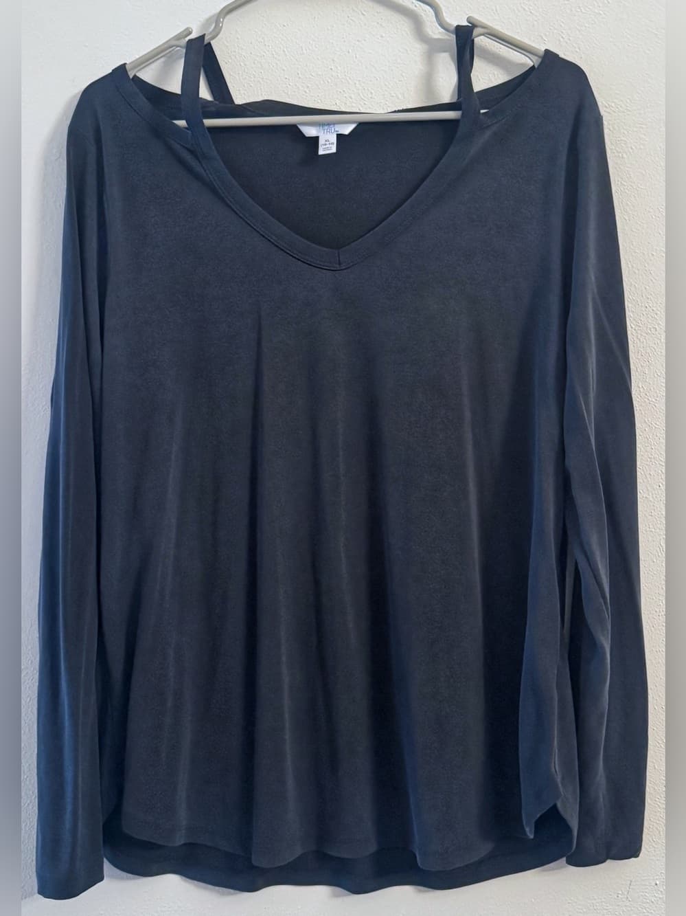 Time & Tru Black Cold Shoulder Long Sleeve Top XL Soft Casual