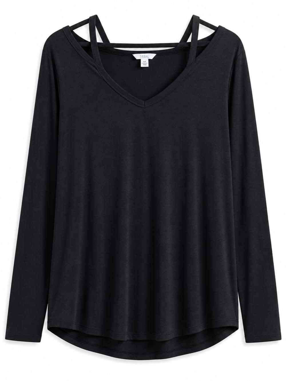 Time & Tru Black Cold Shoulder Long Sleeve Top XL Soft Casual - Thumbnail 6