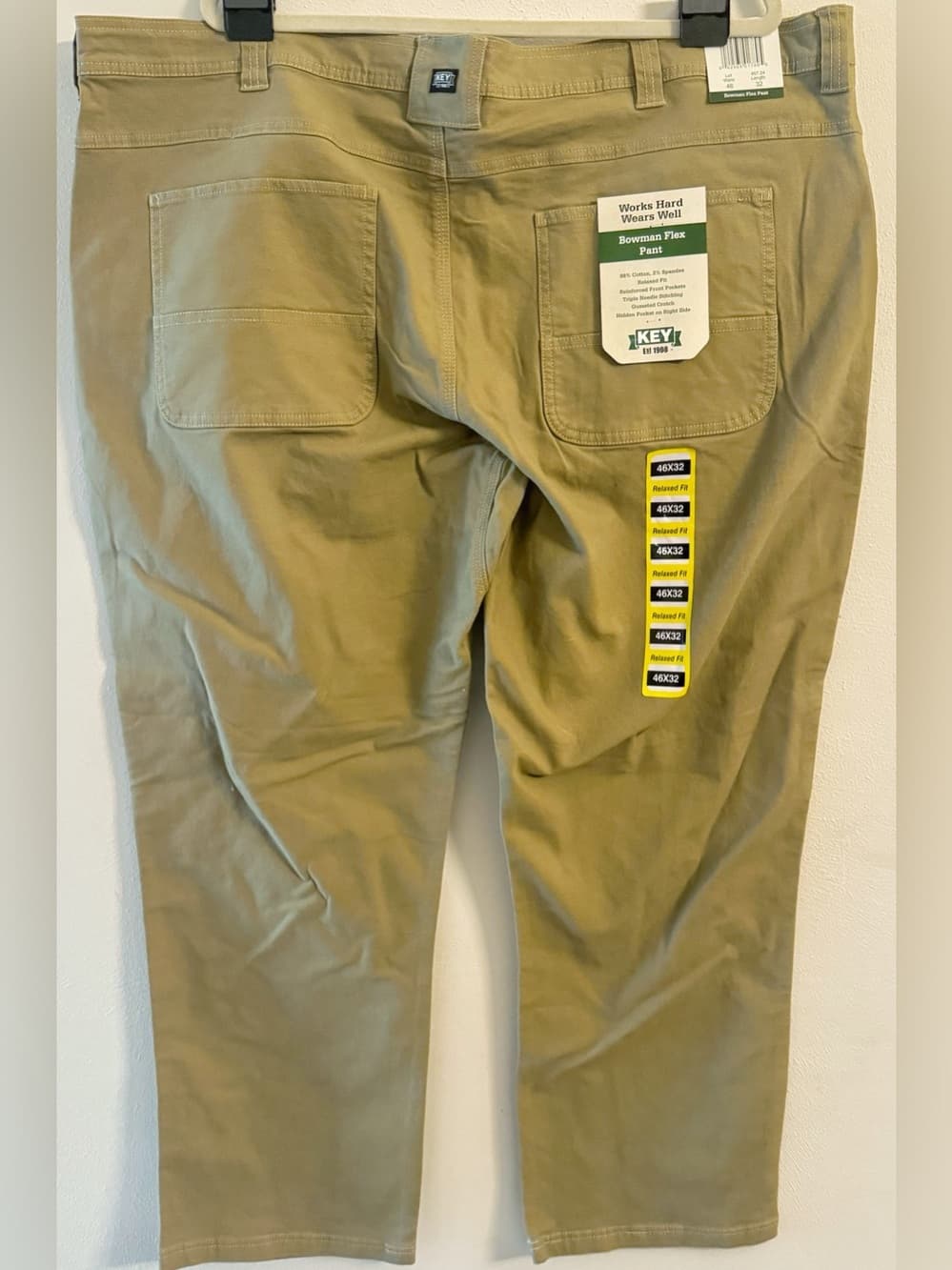 KEY Bowman Flex Work Pants 46x32 Relaxed Fit Khaki Stretch Utility - Thumbnail 2