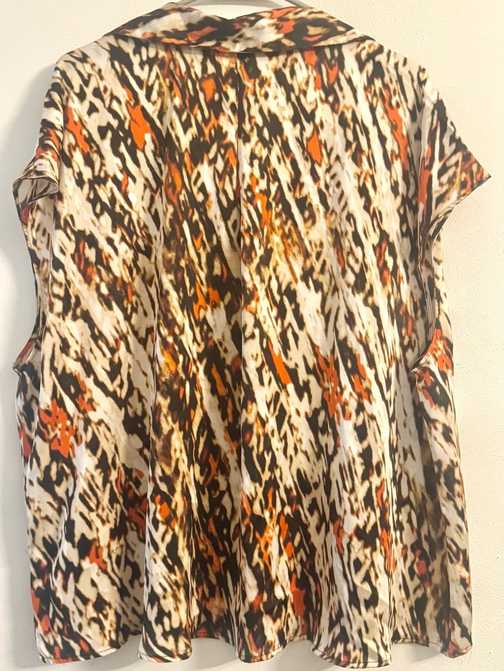 Worthington Orange Black Abstract Print Blouse 2X Plus Size Short Sleeve - Thumbnail 2