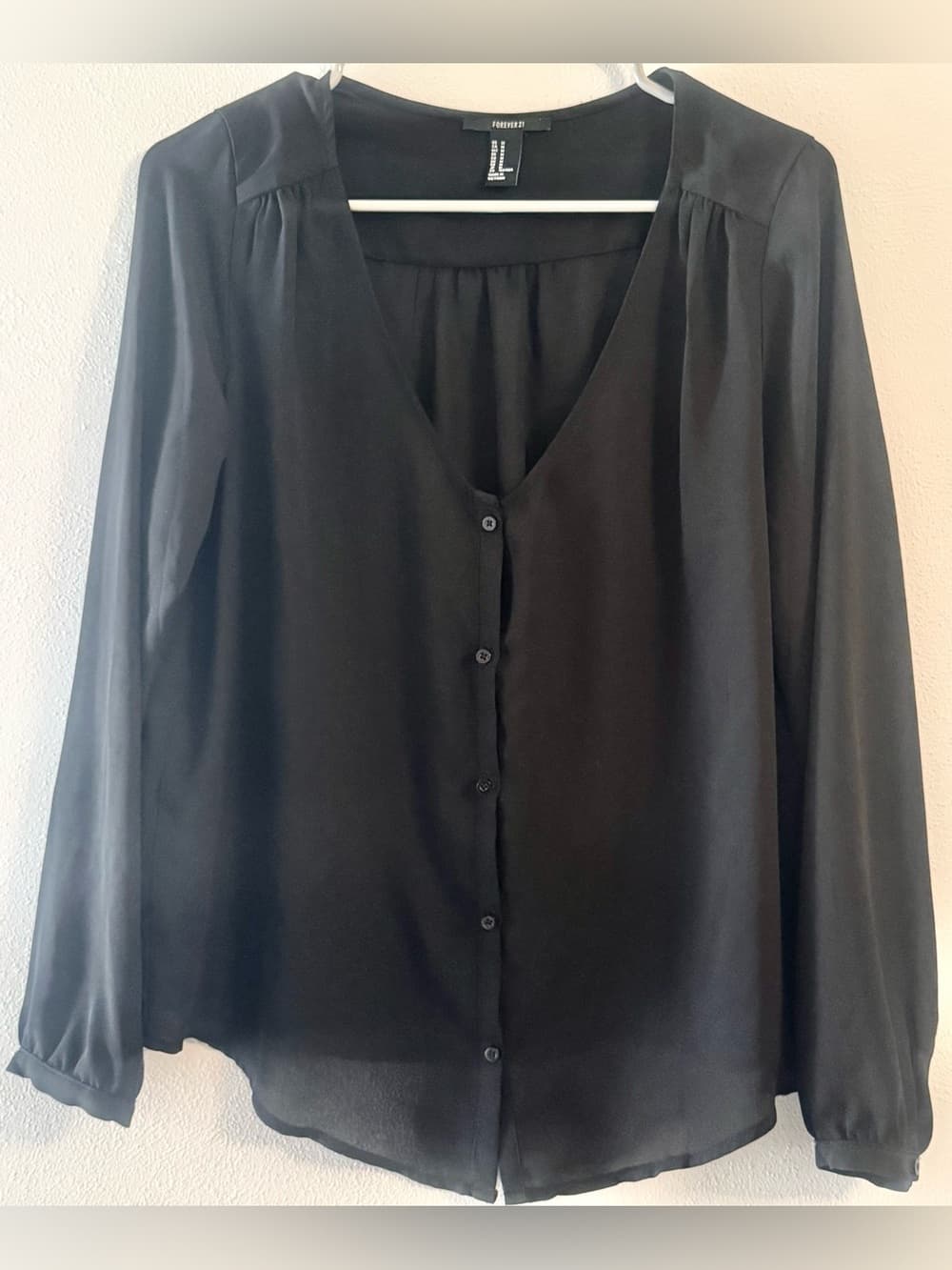Forever 21 Black Long Sleeve Sheer Button Down Blouse Size M
