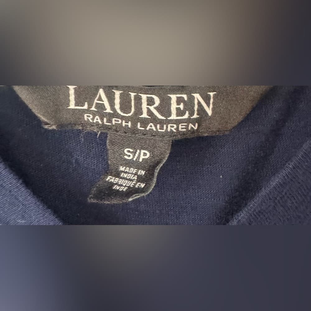 Lauren Ralph Lauren Navy Ruffle Sleeve Blouse SP Petite Cotton Preppy - Thumbnail 3