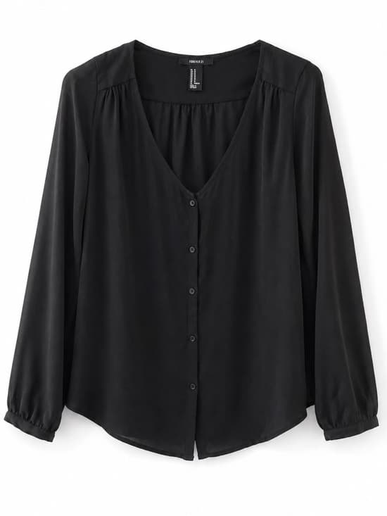 Forever 21 Black Long Sleeve Sheer Button Down Blouse Size M - Thumbnail 8