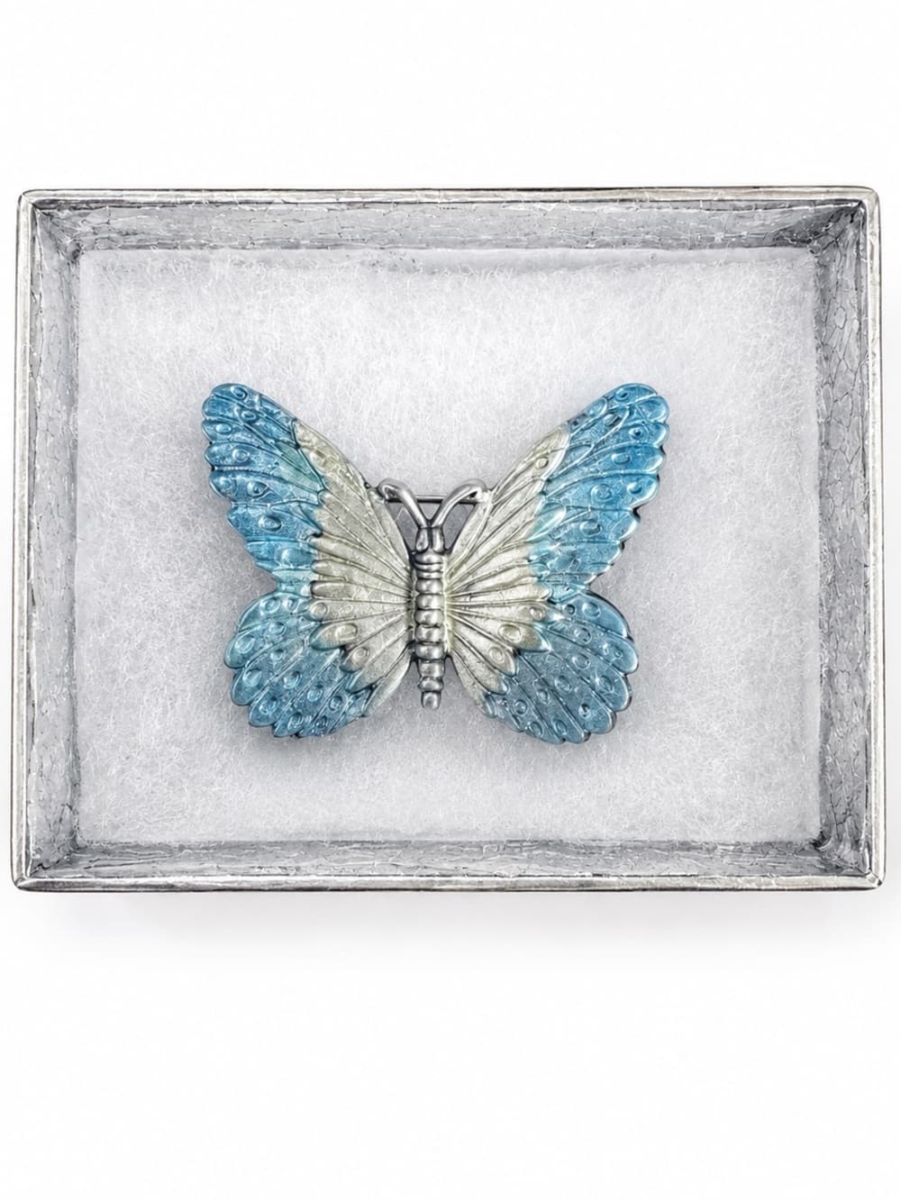 Luca Razza Vintage Blue Enamel Butterfly Brooch Silver Tone Statement Pin - Thumbnail 5
