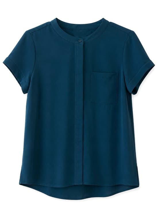 Simply Vera Wang Teal Short Sleeve Blouse MP Petite Chest Pocket - Thumbnail 9