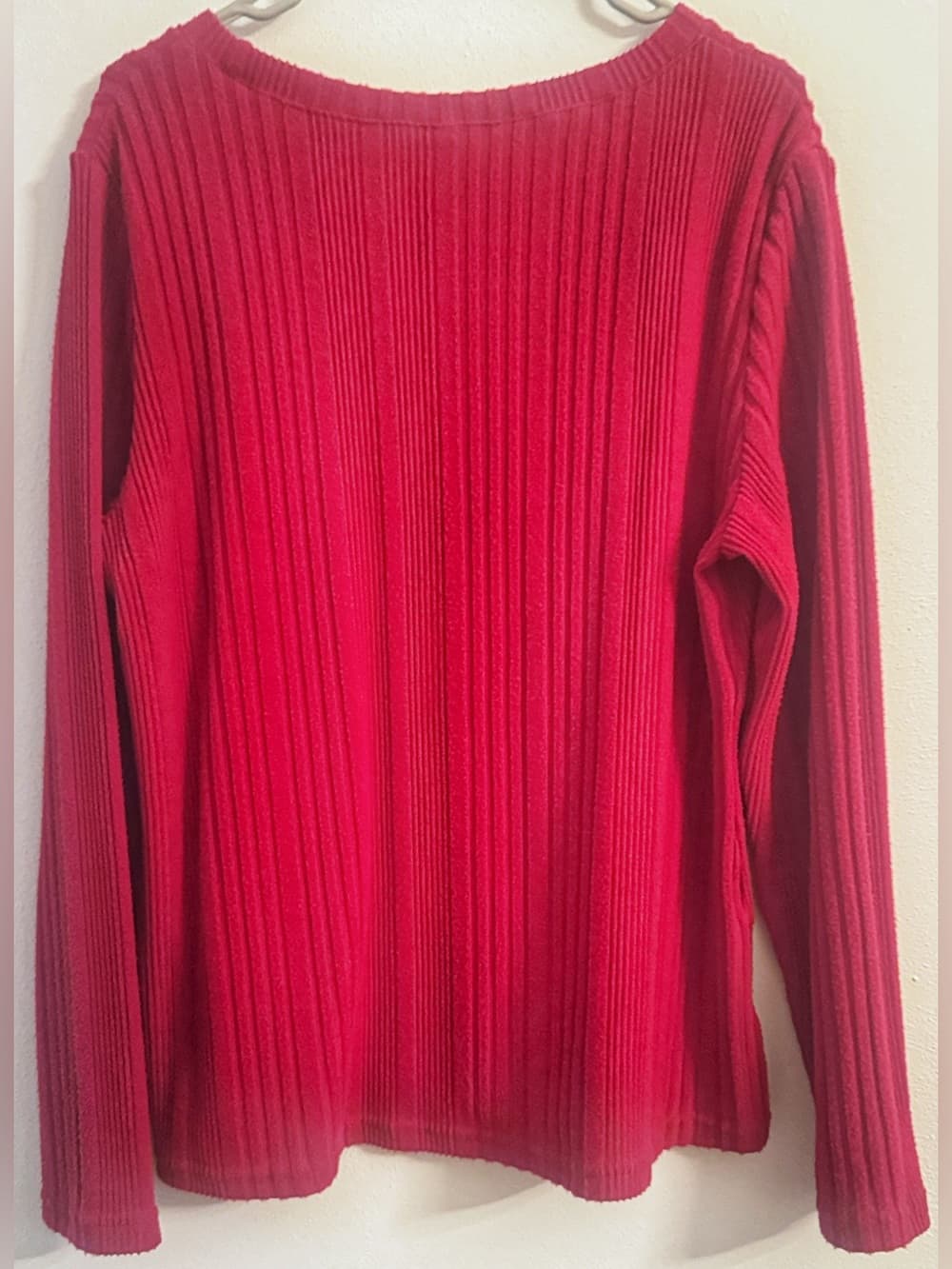 Red Ribbed Long Sleeve Top XXL Stretch Soft Casual Basic - Thumbnail 2