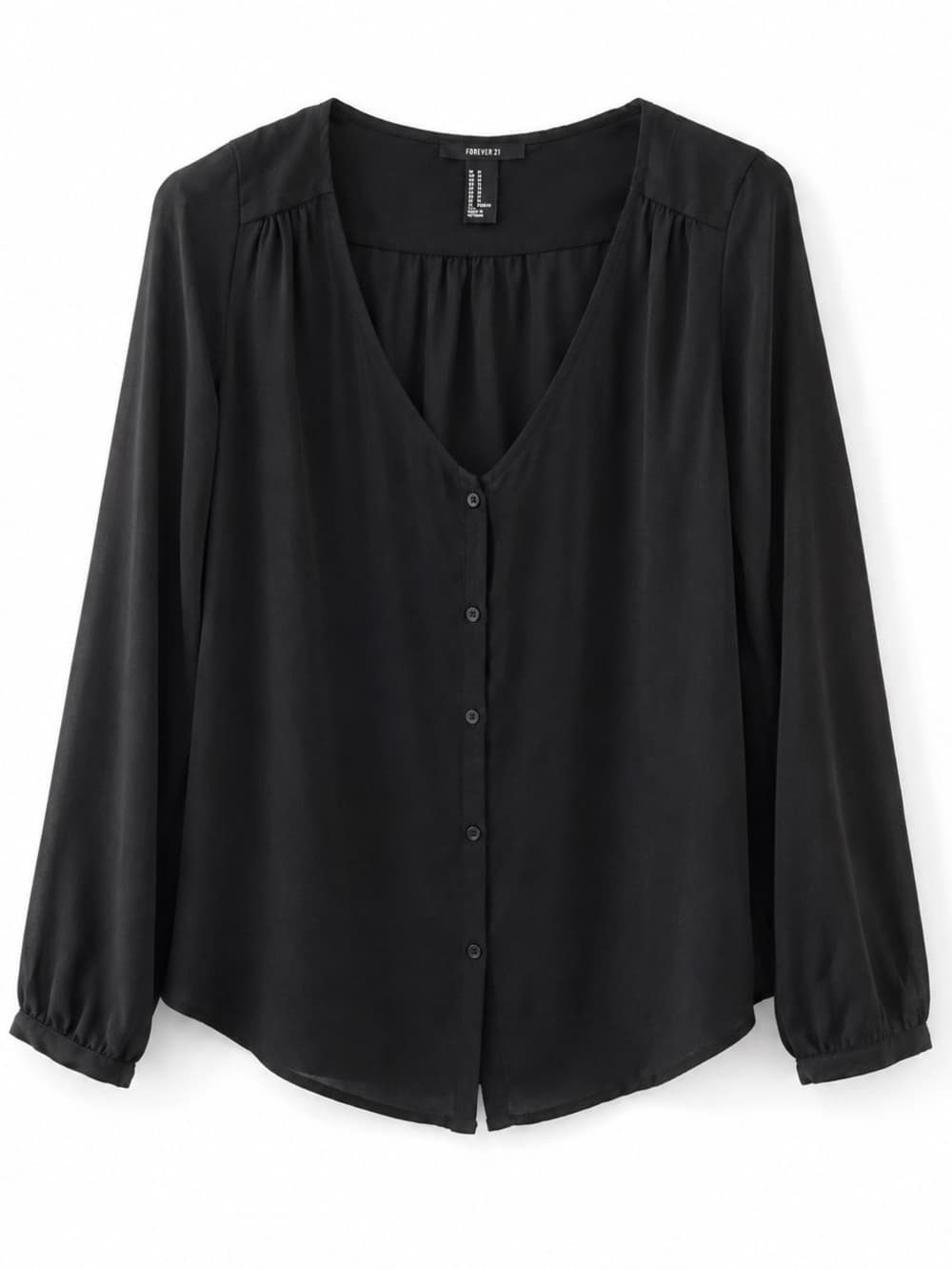 Forever 21 Black Long Sleeve Sheer Button Down Blouse Size M - Thumbnail 7