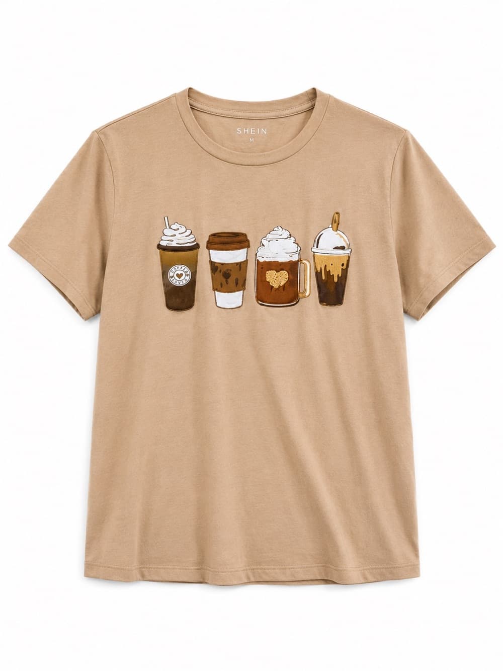 SHEIN Tan Coffee Graphic Short Sleeve Tee M - Thumbnail 6